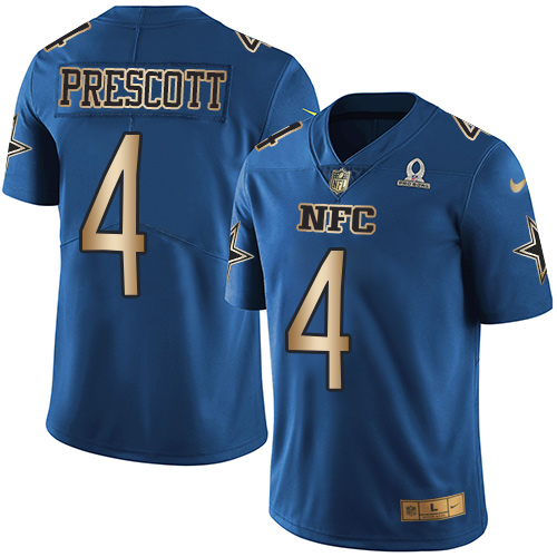 Nike Cowboys #4 Dak Prescott Navy Men's Stitched NFL Limited Gold NFC Pro Bowl Jersey - Click Image to Close
